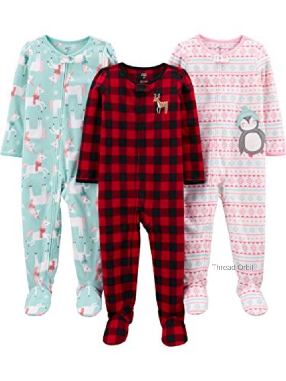 Loose-Fit Flame Resistant Fleece Footed Pajamas 3-Pack